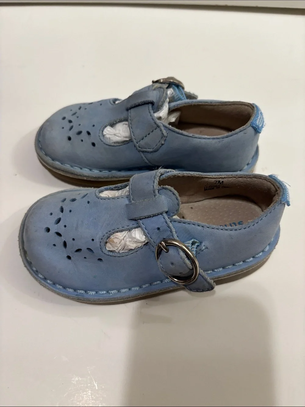 Stride Rite Light Blue Leather T-Strap Kids Sandals